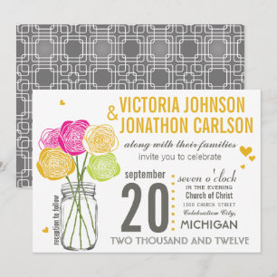 Invitation Pink and Yellow Rose Typography Modern Wedding