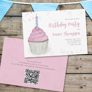 Invitation Pink Anniversaire Whimsical mignon Cupcake Simple