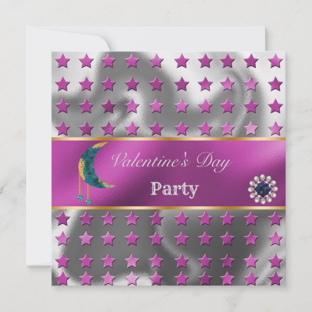 Invitation PInk Argent Parties scintillant Or Lune Bleue Vale (Devant)
