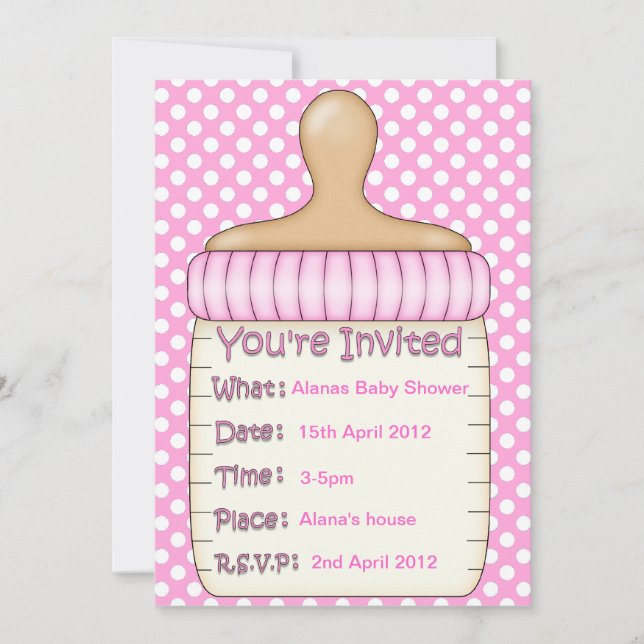 Invitation Pink Baby bouteille de douche spot (Devant)