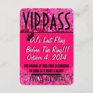 Invitation Pink Bacheloror Party VIP PASS