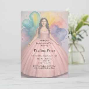 Invitation Pink Ball Gown Photo Quinceañera Party