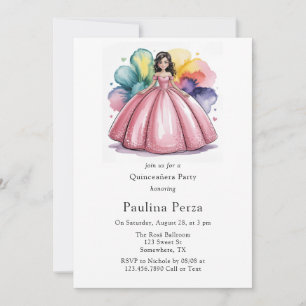 Invitation Pink Ball Gown Quinceañera