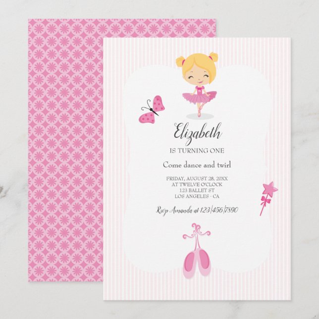 Invitation Pink Ballerina (Devant / Derrière)