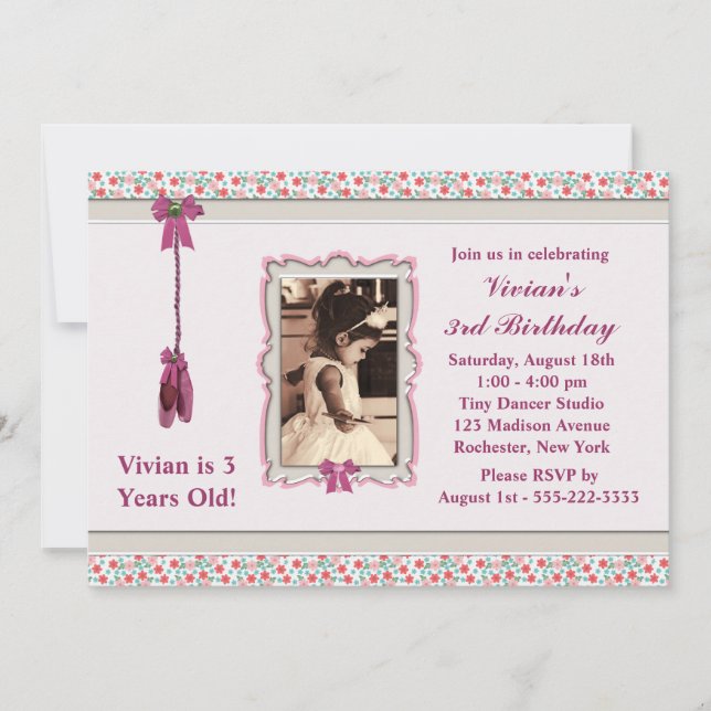 Invitation Pink Ballerina Photo fête d'anniversaire (Devant)
