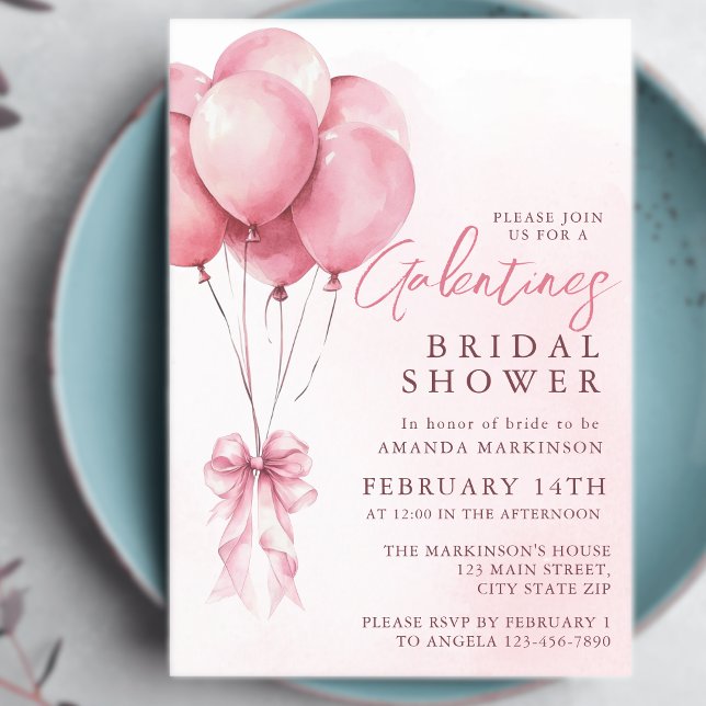 Invitation Pink Balloon Watercolor Galentines Bridal Shower (Créateur téléchargé)