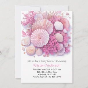 Invitation Pink Beach Blissful Celebration Girl Baby shower