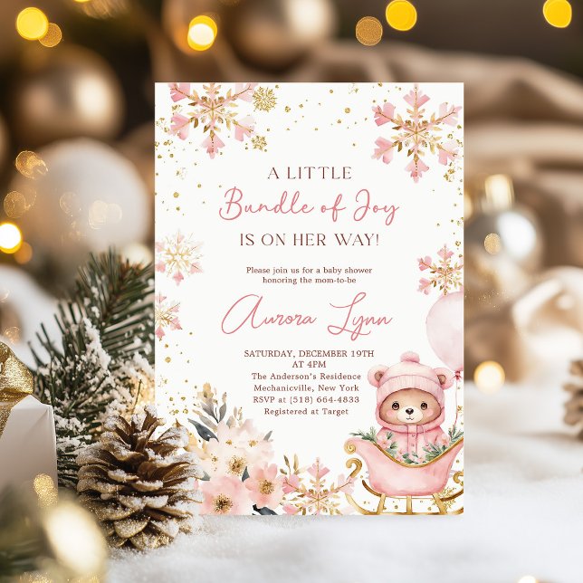 Invitation Pink Bear Noël Fille d'hiver Baby shower (Créateur téléchargé)