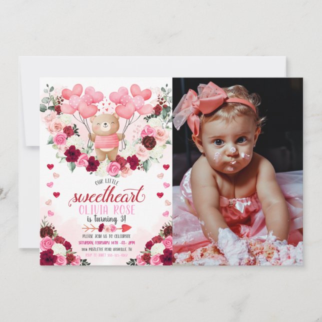 Invitation Pink Bear Sweetheart de la Saint-Valentin Photo An (Devant)