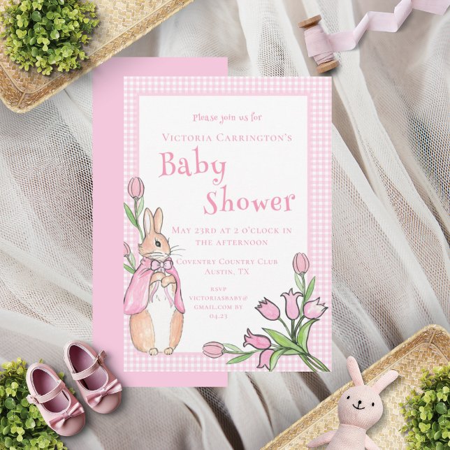 Invitation Pink Beatrix Potter Animal thème Baby shower (Créateur téléchargé)