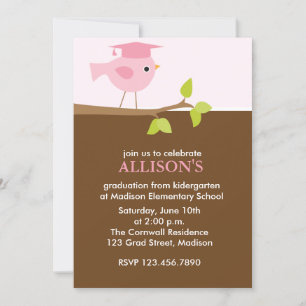 Invitation Pink Bird Girls Graduation Party