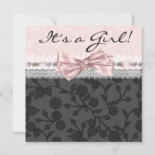 Invitation Pink Black dentelle rose Black Baby Girl Douche