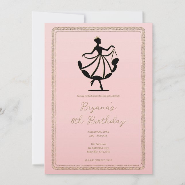 Invitation Pink Black Gold Waltzing Dancing Princesse (Devant)