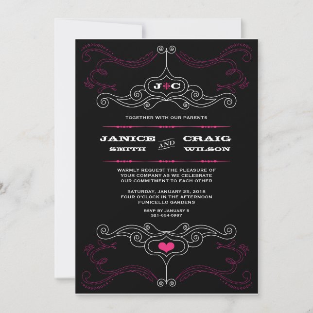 Invitation Pink & Black Rock 'n' Roll Music Mariage à thème (Devant)