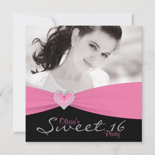 Invitation Pink Black Sweet 16 Anniversaire (Devant)
