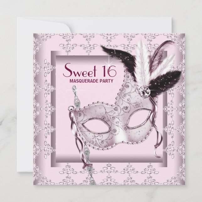 Invitation Pink Black Sweet 16 Masquerade Party (Devant)