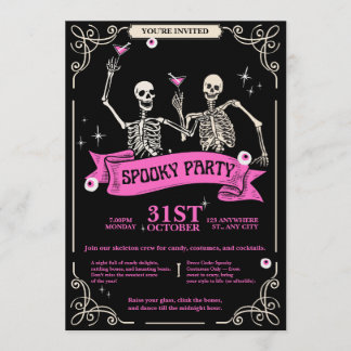 Invitation Pink & Black Vintage Retro Skeleton Wedding