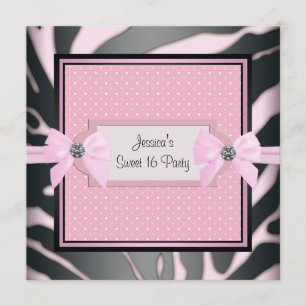 Invitation Pink Black Zebra Sweet 16 Anniversaire