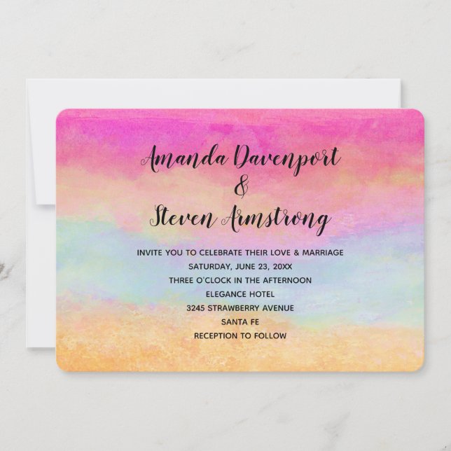 Invitation Pink bleu Jaune arc-en-ciel Abstrait rayures Maria (Devant)
