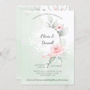 Invitation Pink Bliss Rose Pastel Green Wash Mariage