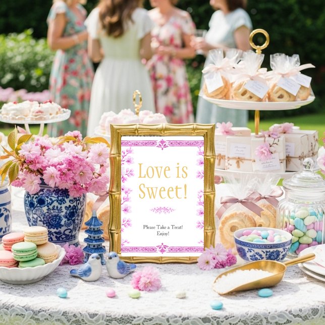 Invitation Pink blossom florals "Love is Sweet"  Sign (Pink blossom florals "Love is Sweet" Sign)