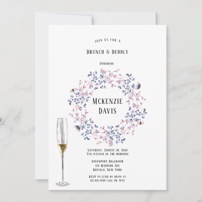 Invitation Pink Blue Christmas Berries Bridesmaiers Déjeuner (Devant)