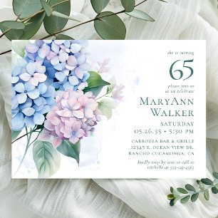 Invitation Pink Blue Hydrangeas 65ème anniversaire