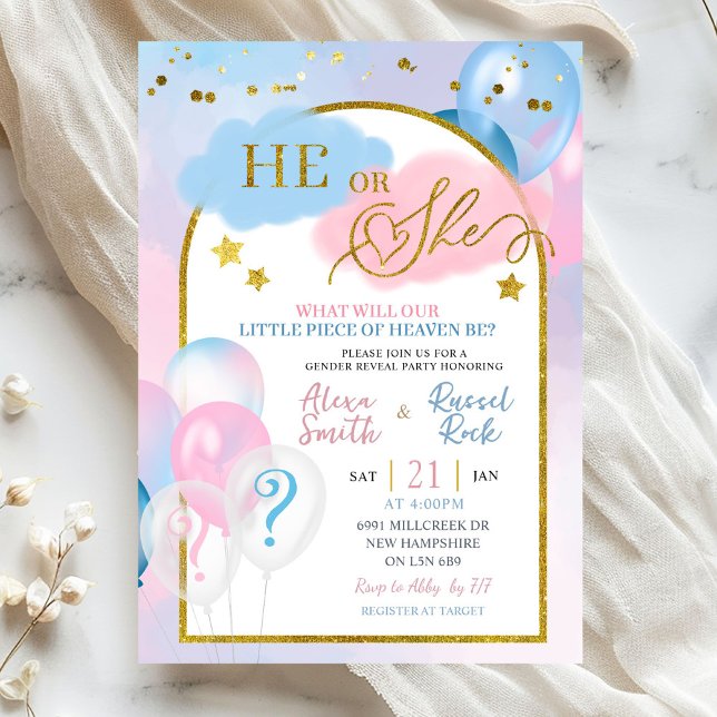 Invitation Pink Blue Little Piece of Heaven Gender Reveal (Créateur téléchargé)
