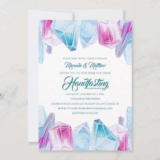 Invitation Pink & Blue Mystic Crystal Gems Handfasting (Devant)