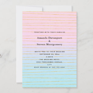 Invitation Pink Blue Pastel dégradé avec Gold Lines Mariage