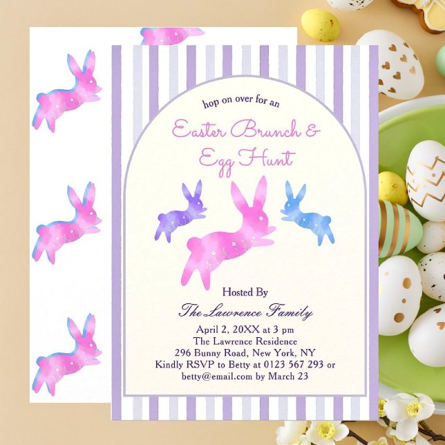 Invitation Pink Blue Purple Cute Bunny Easter Brunch Egg Hunt (Créateur téléchargé)