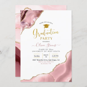 Invitation Pink Blush et Gold Agate Party