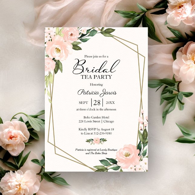 Invitation Pink Blush Floral Or Géométrique Tea Party (Créateur téléchargé)