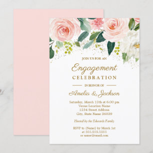 Invitation Pink Blush Gold Aquarelle Florale Partie d'engagem