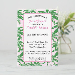 Invitation Pink Blush Green Palm Tree Summer ShowParty