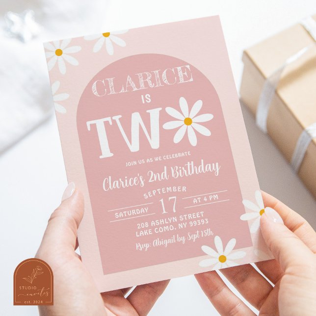 Invitation Pink Boho Arch Daisy 2e anniversaire (Créateur téléchargé)