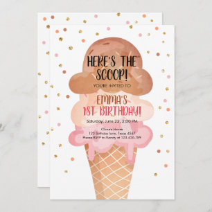 Invitation Pink Boho Ice Cream Cone Confetti Anniversaire Inv
