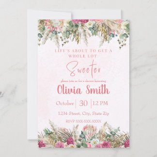 Invitation Pink Boho Pampas Grass Floral Bridal Shower
