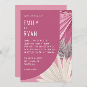 Invitation Pink Boho Tropical Dry Palm Feuille Mariage