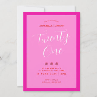 Invitation Pink Bold moderne 21e anniversaire
