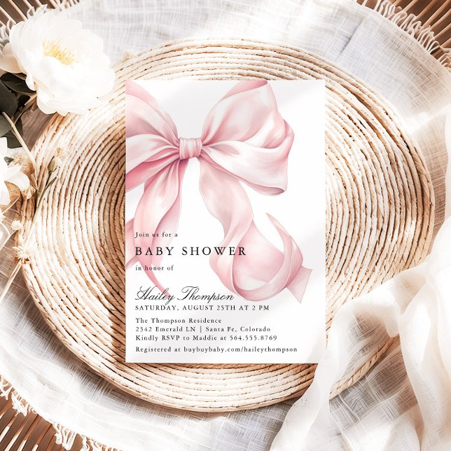 Invitation Pink Bow Baby Shower Coquette Bow (Créateur téléchargé)