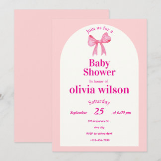 Invitation Pink Bow Baby Shower.elegant baby shower.