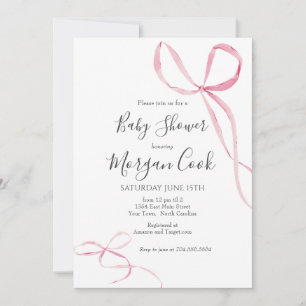 Invitation Pink bow baby shower invitation, bébé fille douche
