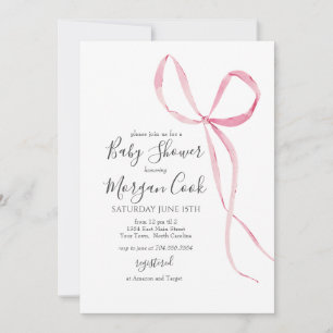 Invitation Pink bow baby shower invitation, bébé fille douche