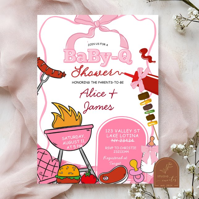 Invitation Pink Bow Backyard BabyQ Baby Shower (Créateur téléchargé)