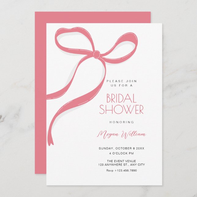 Invitation Pink bow bridal  shower (Devant / Derrière)