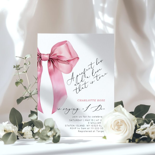 Invitation Pink Bow calligraphie True Love Fête des mariées (Créateur téléchargé)