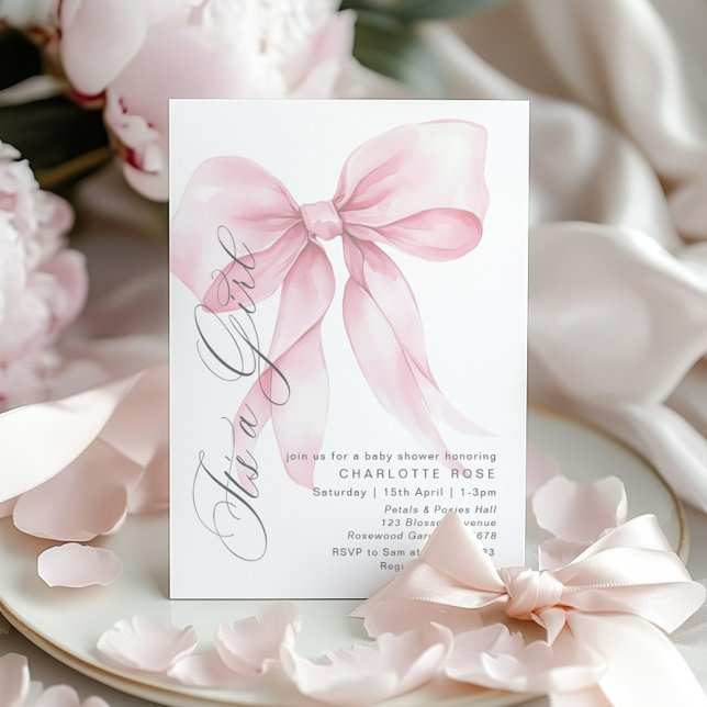 Invitation Pink Bow C'est une fille Floral pastel Baby shower (Créateur téléchargé)