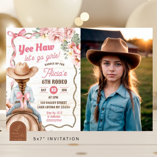 Invitation Pink Bow Coquette Rodeo Birthday with Photo (Créateur téléchargé)