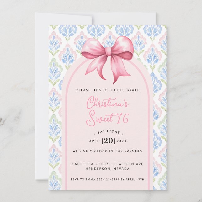 Invitation Pink Bow Coquette Sweet 16 (Devant)